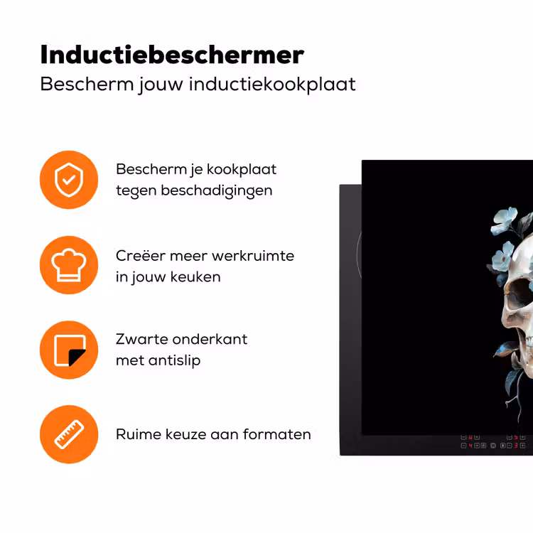 Schedel - Blauw - Bloemen - Bladeren Inductie beschermer vinyl 3mm klein -zzzzzzz-td-ups
