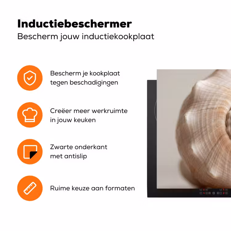 Schelp - Detail - Beige Inductie beschermer vinyl 3mm klein -zzzzzzz-td-ups