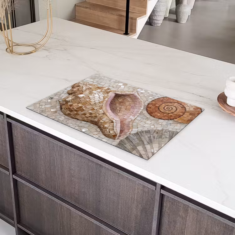 Schelp - Mozaïek - Zee - Beige - Modern Inductie beschermer vinyl 3mm klein -sfeer8