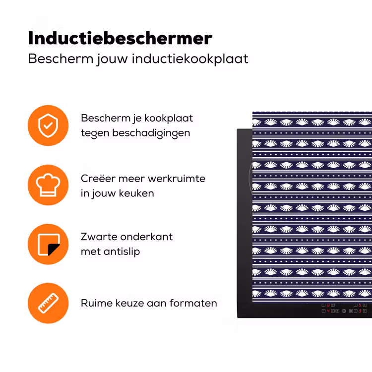 Schelp - Nautisch - Blauw - Wit Inductie beschermer vinyl 3mm klein 276 -zzzzzzz-td-ups