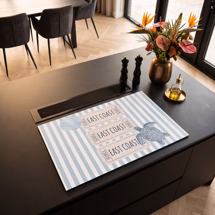 Schelp - Oceaan - Kust - Blauw - Illustratie Inductie beschermer vinyl 3mm klein -sfeer5