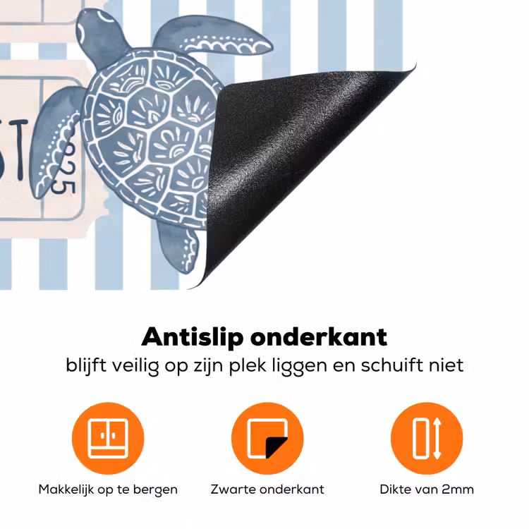 Schelp - Oceaan - Kust - Blauw - Illustratie Inductie beschermer vinyl 3mm klein -zzzzzzz-td-onderkant