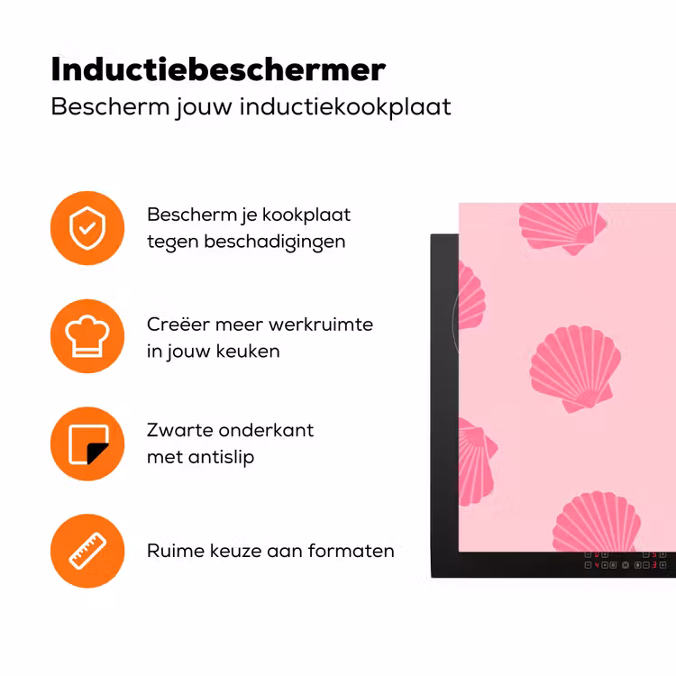 Schelp - Patroon - Zee - Modern - Roze Inductie beschermer vinyl 3mm klein -zzzzzzz-td-ups