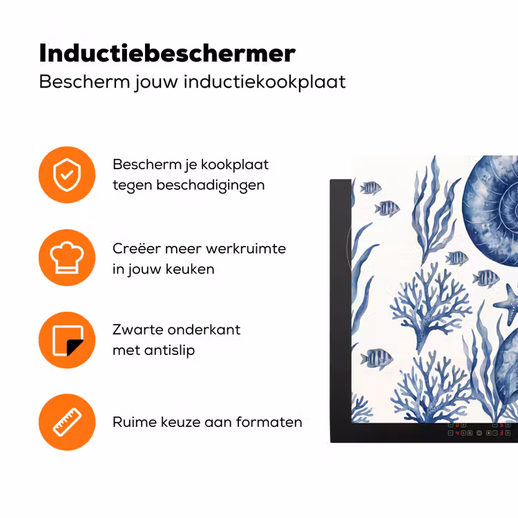 Schelp - Spiraal - Zeeleven - Aquarel - Blauw Inductie beschermer vinyl 3mm klein -zzzzzzz-td-ups
