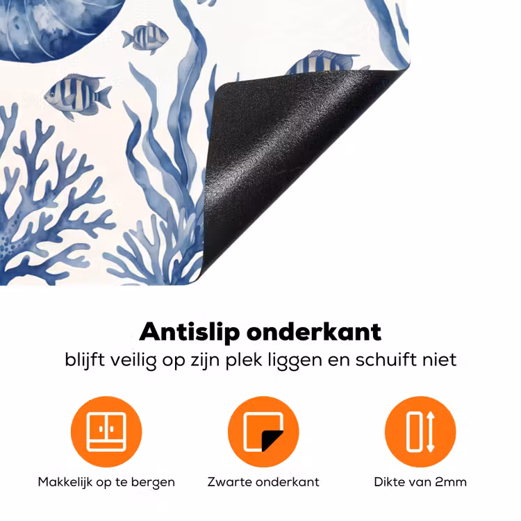 Schelp - Spiraal - Zeeleven - Aquarel - Blauw Inductie beschermer vinyl 3mm klein -zzzzzzz-td-onderkant