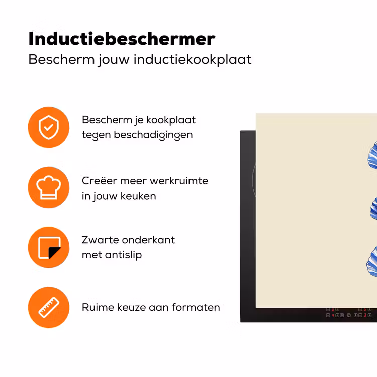 Schelpen - Blauw - Beige Inductie beschermer vinyl 3mm klein -zzzzzzz-td-ups