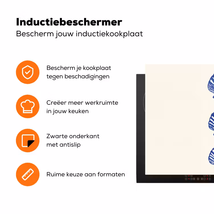 Schelpen - Blauw - Patroon Inductie beschermer vinyl 3mm klein -zzzzzzz-td-ups