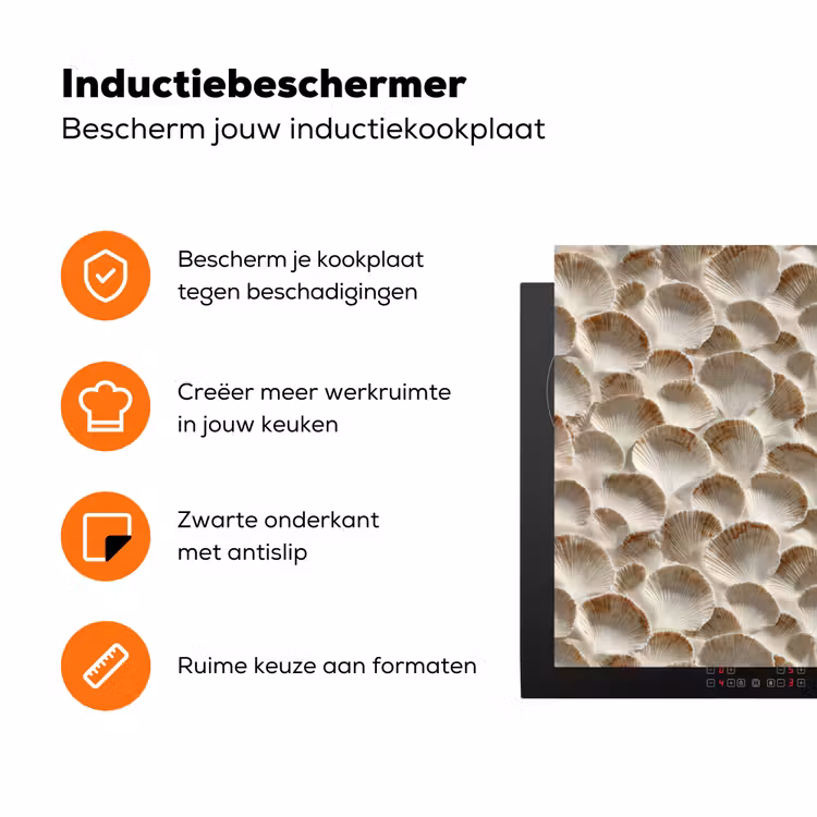 Schelpen - Waaiervorm - Wit Inductie beschermer vinyl 3mm klein 276 -zzzzzzz-td-ups