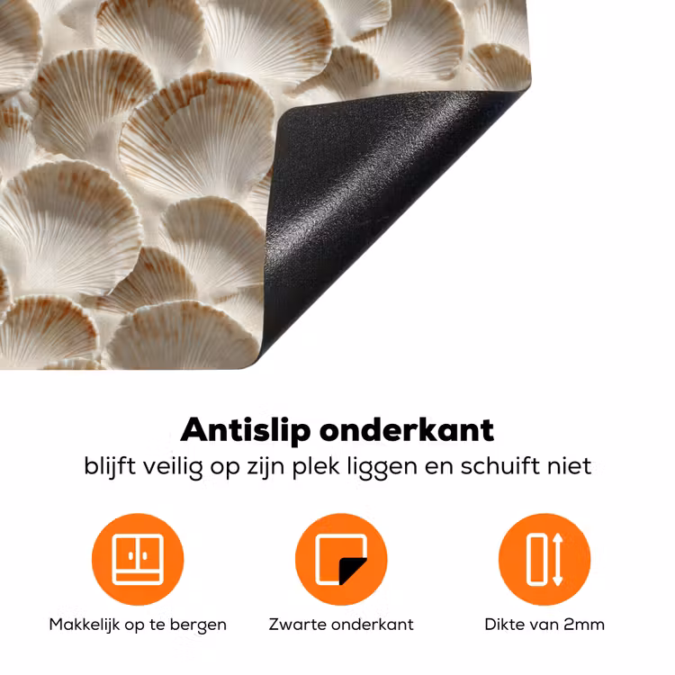 Schelpen - Waaiervorm - Wit Inductie beschermer vinyl 3mm klein 276 -zzzzzzz-td-onderkant