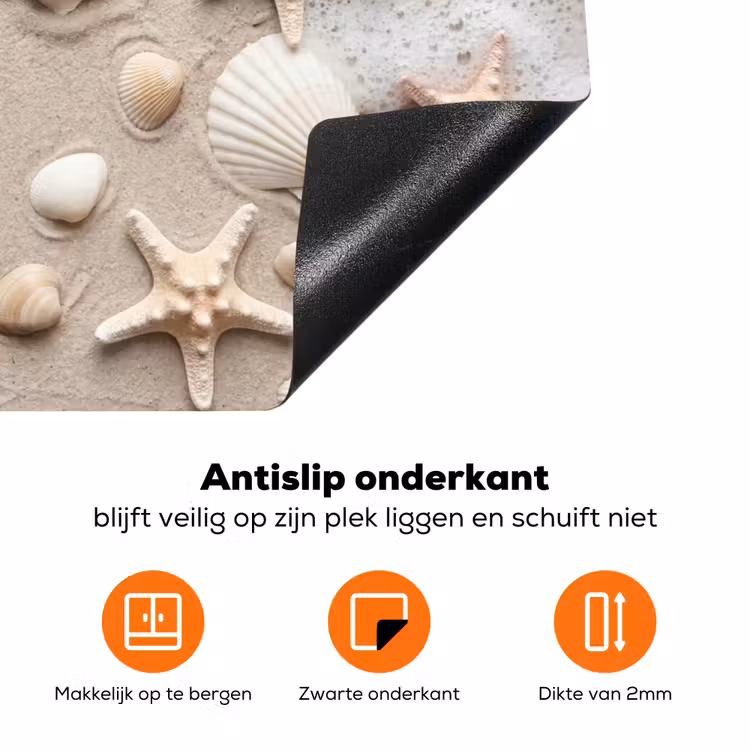 Schelpen - Zeesterren - Strand Inductie beschermer vinyl 3mm klein -zzzzzzz-td-onderkant