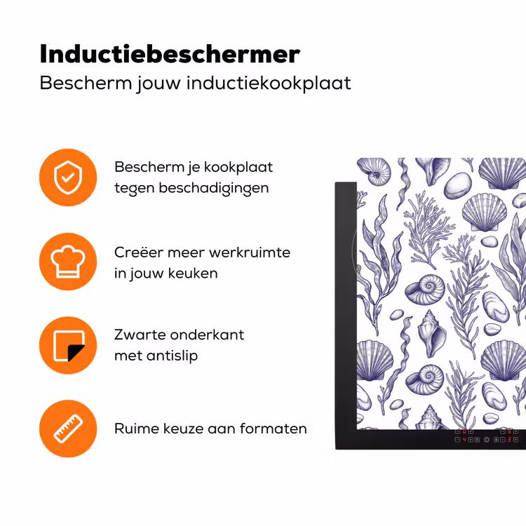 Schelpen - Zeewier - Oceaan - Illustratie - Blauw Inductie beschermer vinyl 3mm klein -zzzzzzz-td-ups