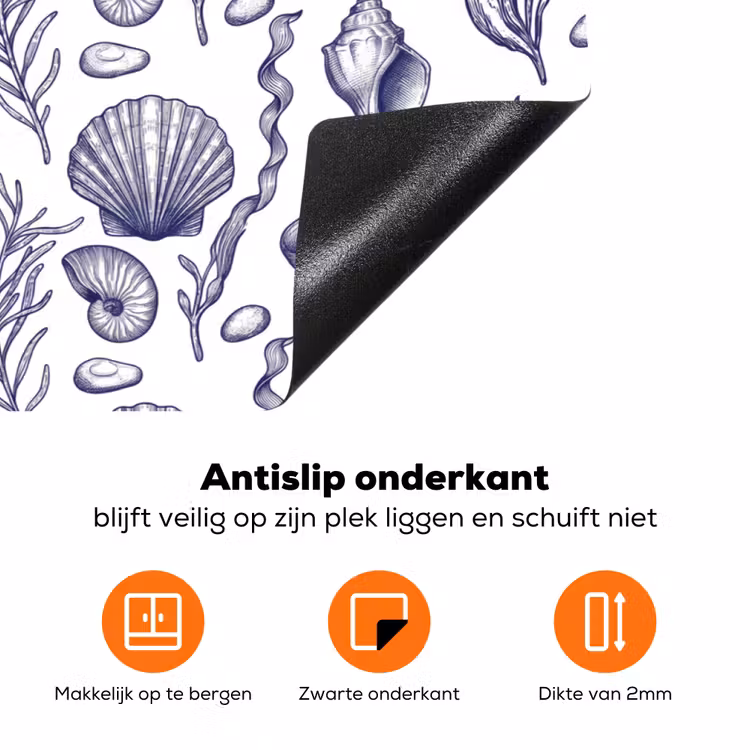 Schelpen - Zeewier - Oceaan - Illustratie - Blauw Inductie beschermer vinyl 3mm klein -zzzzzzz-td-onderkant