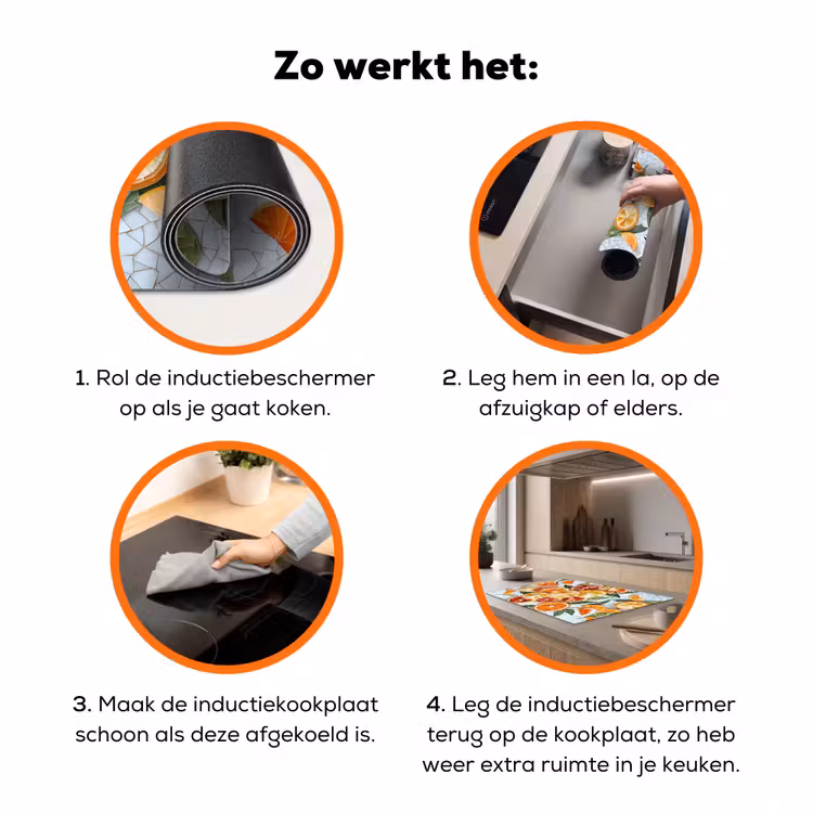 Schijfjes - Fruit - Oranje - Mozaïek Inductie beschermer vinyl 3mm klein -zzzzzzz-td-werking