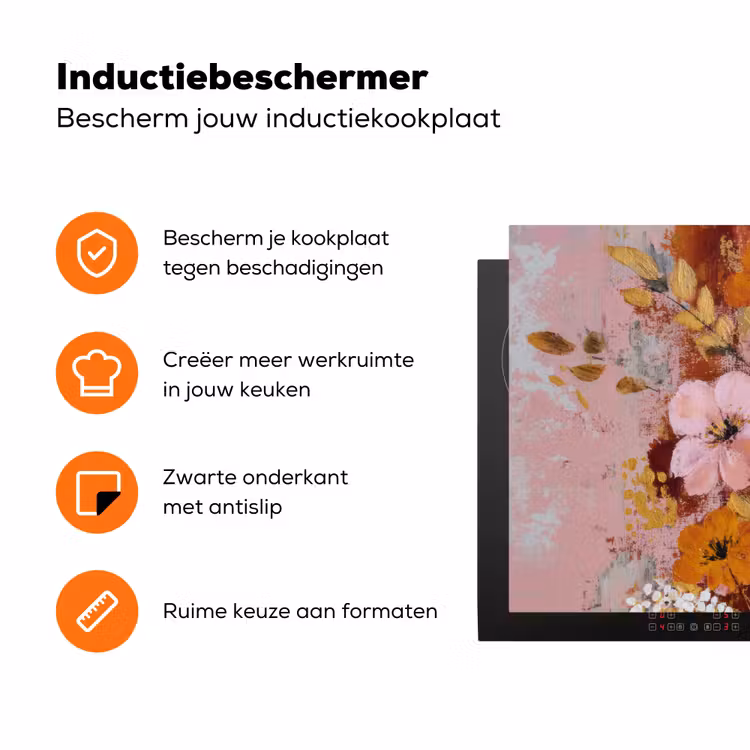 Schilderij - Bloemen - Rustiek - Roze Inductie beschermer vinyl 3mm klein -zzzzzzz-td-ups