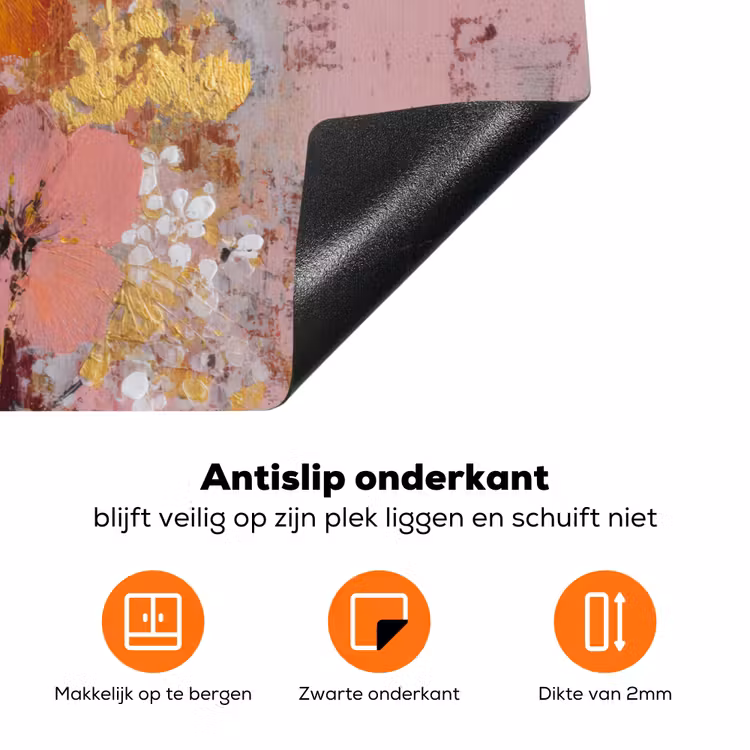 Schilderij - Bloemen - Rustiek - Roze Inductie beschermer vinyl 3mm klein -zzzzzzz-td-onderkant