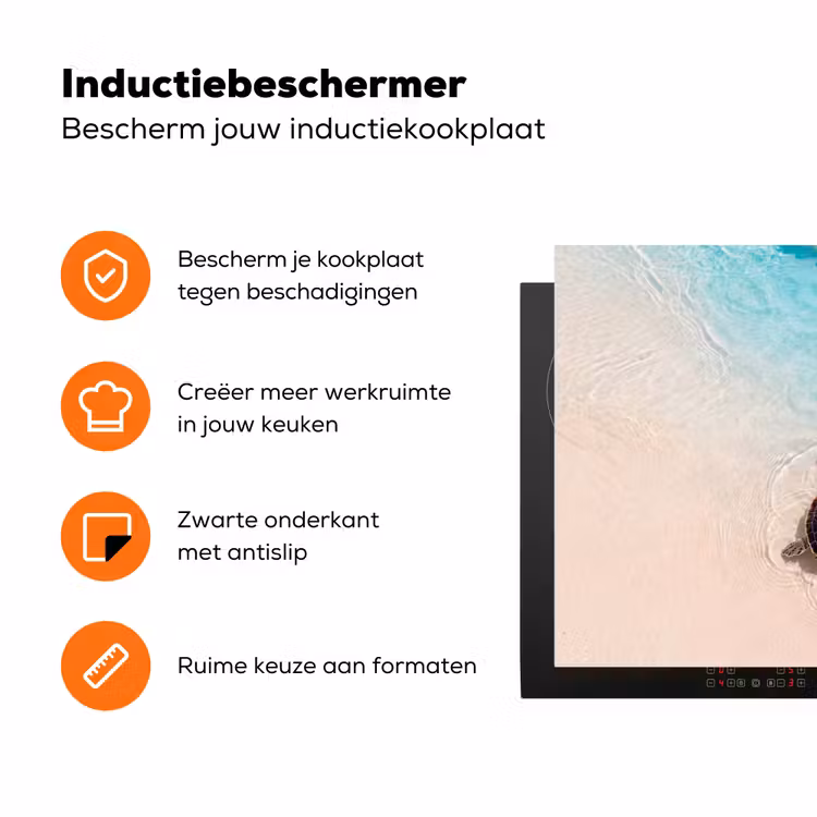 Schildpad - Helder water - Strand - Dieren - Natuur Inductie beschermer vinyl 3mm klein -zzzzzzz-td-ups