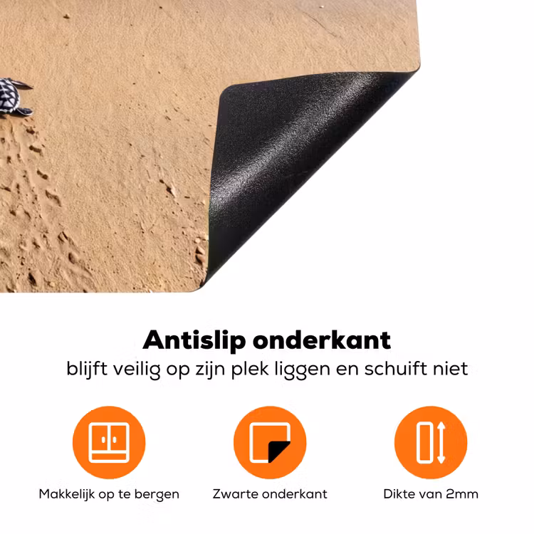 Schildpad - Jong - Strand - Oceaan - Blauw Inductie beschermer vinyl 3mm klein -zzzzzzz-td-onderkant