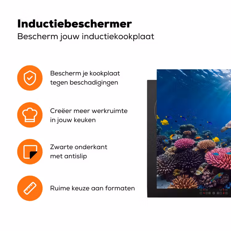 Schildpad - Koraalrif - Oceaan - Dieren - Blauw Inductie beschermer vinyl 3mm klein -zzzzzzz-td-ups