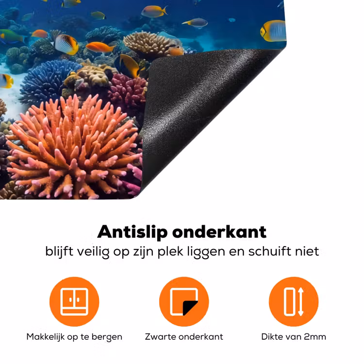 Schildpad - Koraalrif - Oceaan - Dieren - Blauw Inductie beschermer vinyl 3mm klein -zzzzzzz-td-onderkant