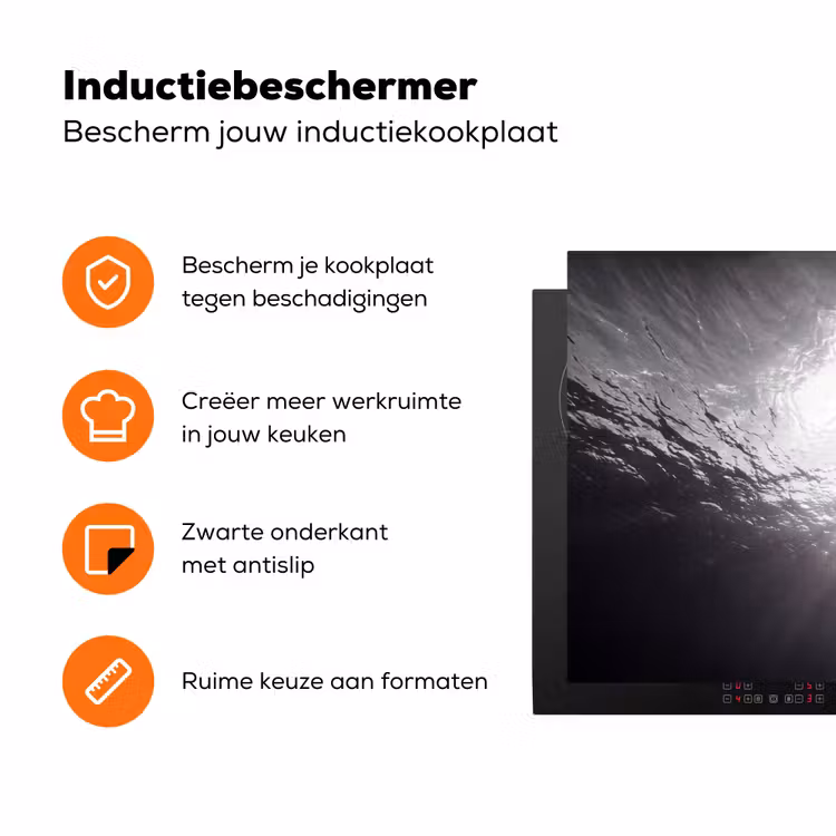 Schildpad - Onderwater - Lichtstralen - Oceaan - Zwart-wit Inductie beschermer vinyl 3mm klein -zzzzzzz-td-ups