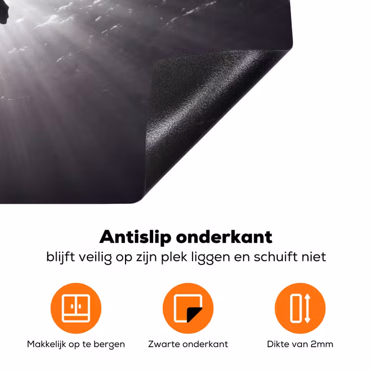 Schildpad - Onderwater - Lichtstralen - Oceaan - Zwart-wit Inductie beschermer vinyl 3mm klein -zzzzzzz-td-onderkant