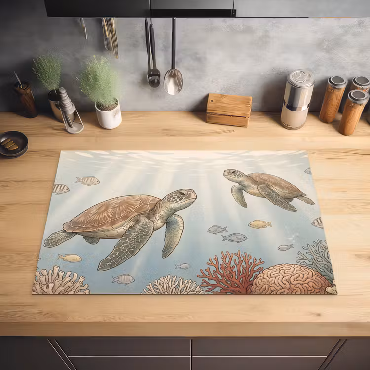 Schildpad - Onderwater - Natuur - Illustratie Inductie beschermer vinyl 3mm klein -sfeer5