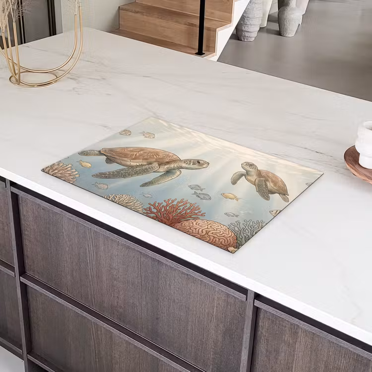 Schildpad - Onderwater - Natuur - Illustratie Inductie beschermer vinyl 3mm klein -sfeer8