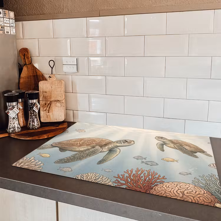 Schildpad - Onderwater - Natuur - Illustratie Inductie beschermer vinyl 3mm klein -sfeer3