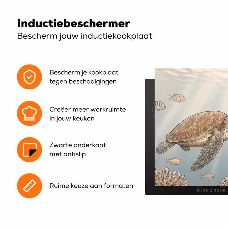 Schildpad - Onderwater - Natuur - Illustratie Inductie beschermer vinyl 3mm klein -zzzzzzz-td-ups