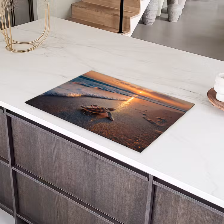 Schildpad - strand - Zonsondergang Inductie beschermer vinyl 3mm klein -sfeer8
