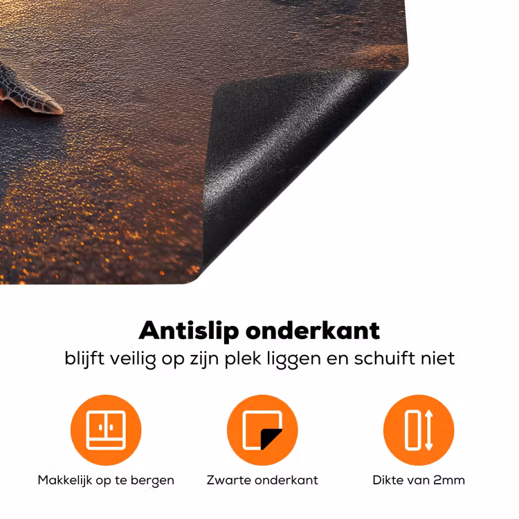 Schildpad - strand - Zonsondergang Inductie beschermer vinyl 3mm klein -zzzzzzz-td-onderkant
