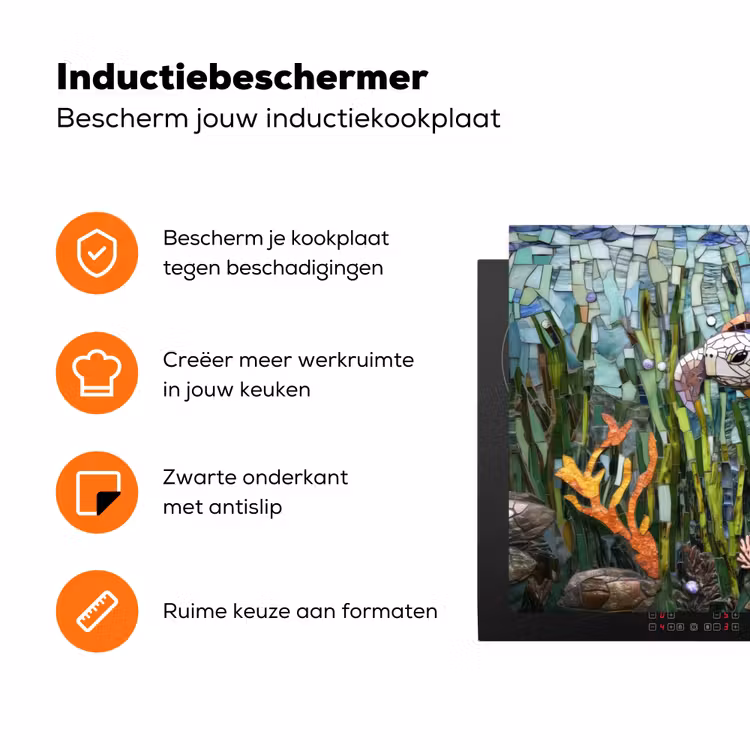 Schildpad - Zeewier - Mozaïek Inductie beschermer vinyl 3mm klein -zzzzzzz-td-ups