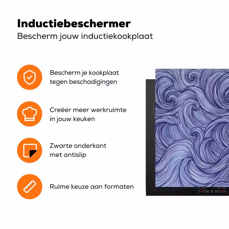 Schip - Golven - Zee - Illustratie - Blauw Inductie beschermer vinyl 3mm klein -zzzzzzz-td-ups