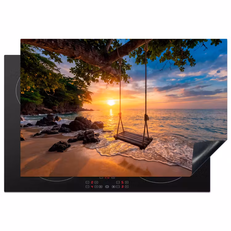 Schommel - Strand - Zonsondergang - Natuur - Oranje Inductie beschermer vinyl 3mm klein -3d