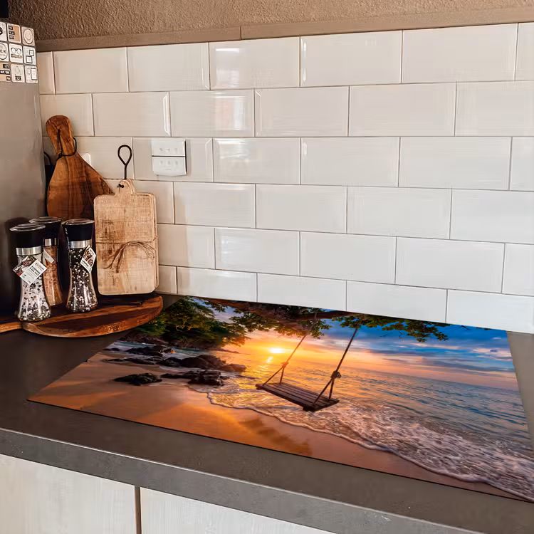 Schommel - Strand - Zonsondergang - Natuur - Oranje Inductie beschermer vinyl 3mm klein -sfeer3