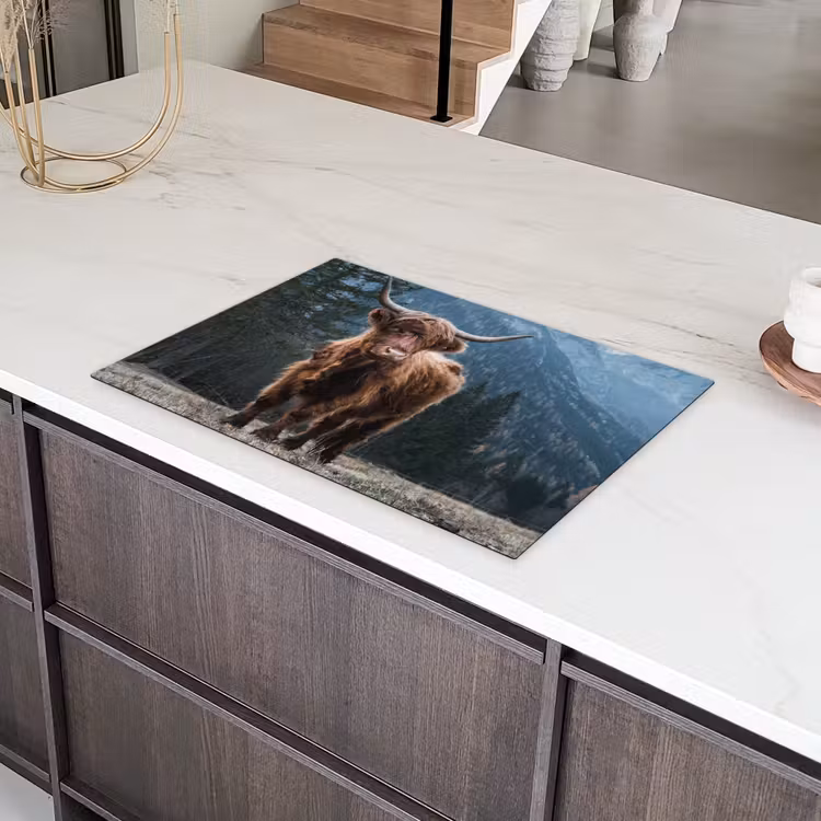 Schotse hooglander - Berg - Landschap - Bomen - Koe - Natuur Inductie beschermer vinyl 3mm klein -sfeer8