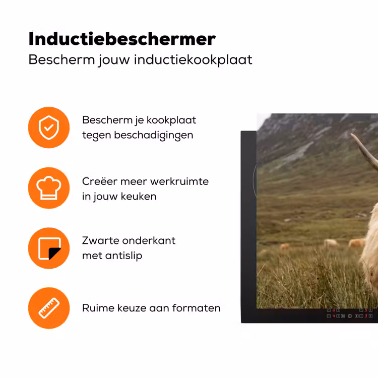 Schotse hooglander - Bergen - Grasveld Inductie beschermer vinyl 3mm klein -zzzzzzz-td-ups