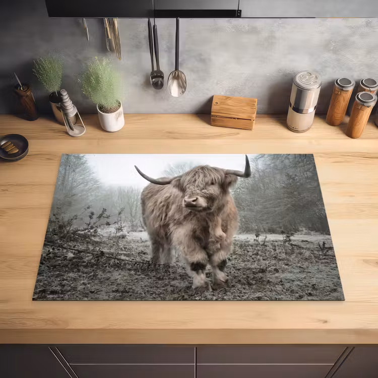Schotse Hooglander - Bos - Mist - Koe - Dieren - Natuur Inductie beschermer vinyl 3mm klein -sfeer5