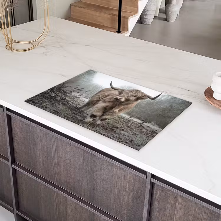 Schotse Hooglander - Bos - Mist - Koe - Dieren - Natuur Inductie beschermer vinyl 3mm klein -sfeer8