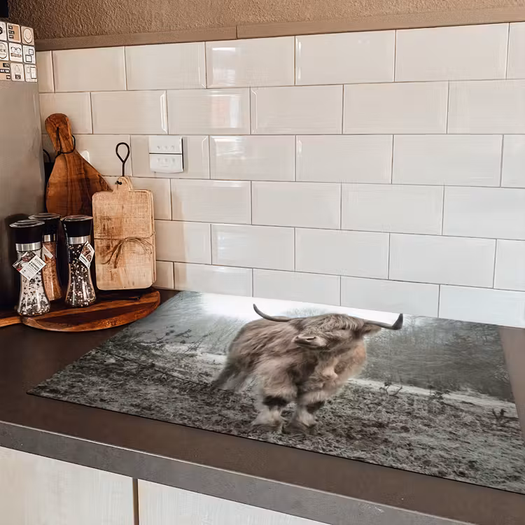 Schotse Hooglander - Bos - Mist - Koe - Dieren - Natuur Inductie beschermer vinyl 3mm klein -sfeer3