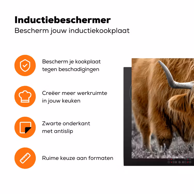 Schotse Hooglander - Dieren - Bruin - Koe - Zwart - Wit - Natuur Inductie beschermer vinyl 3mm klein -zzzzzzz-td-ups