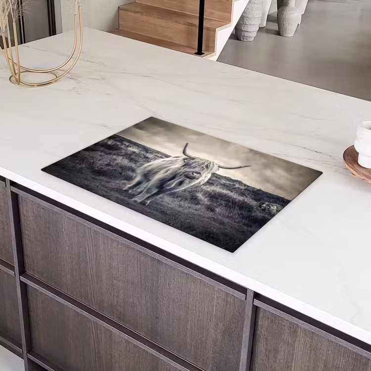 Schotse hooglander - Dieren - Wolken - Koe - Natuur Inductie beschermer vinyl 3mm klein -sfeer8