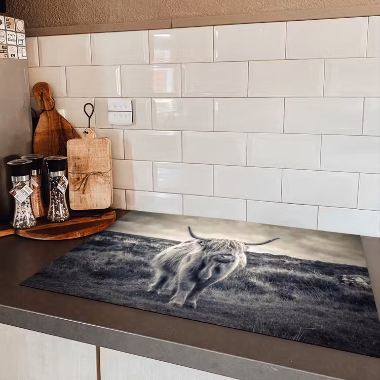 Schotse hooglander - Dieren - Wolken - Koe - Natuur Inductie beschermer vinyl 3mm klein -sfeer3