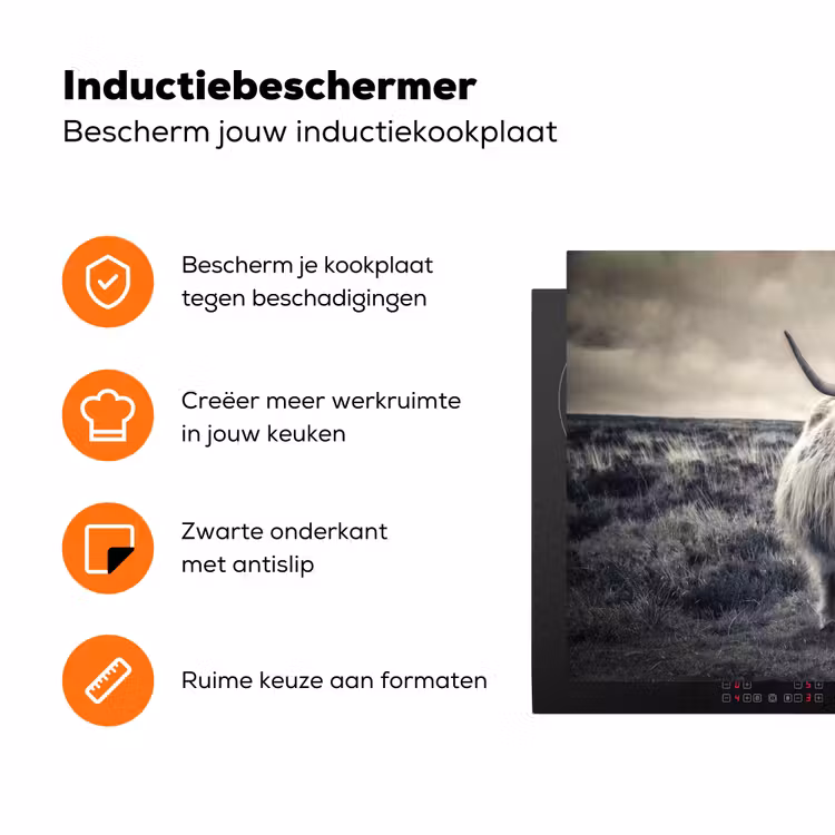 Schotse hooglander - Dieren - Wolken - Koe - Natuur Inductie beschermer vinyl 3mm klein -zzzzzzz-td-ups