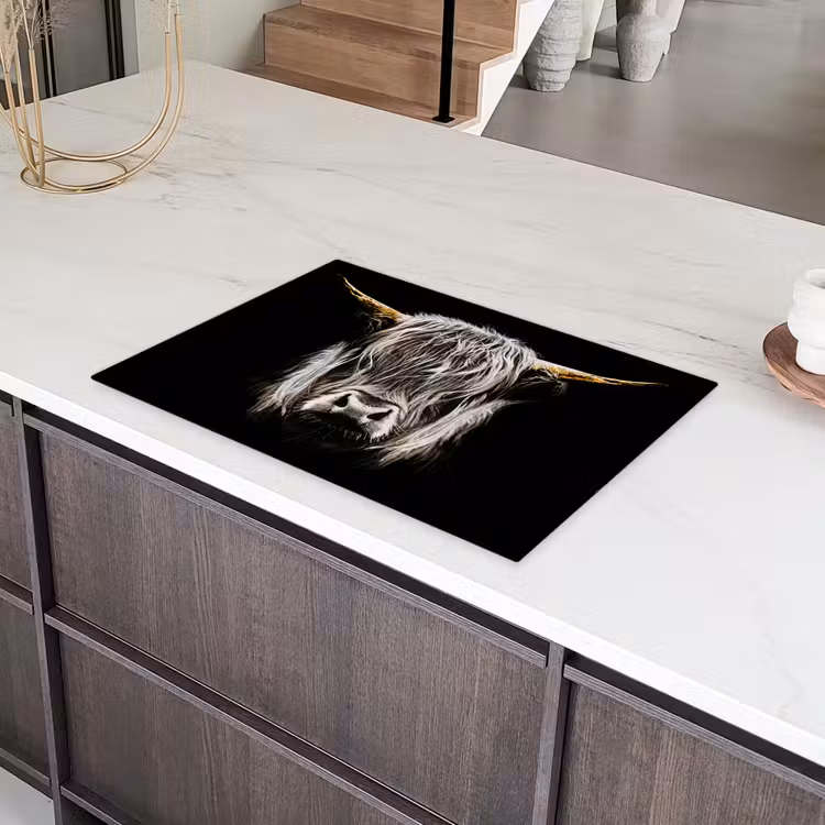 Schotse hooglander - Goud - Hoorns - Zwart wit - Koe - Dieren Inductie beschermer vinyl 3mm klein -sfeer8
