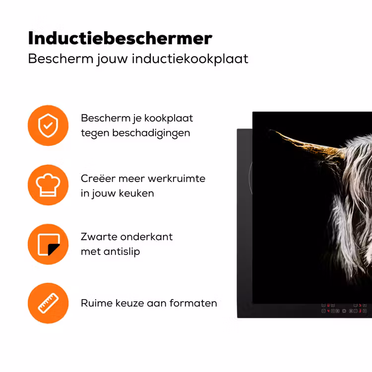 Schotse hooglander - Goud - Hoorns - Zwart wit - Koe - Dieren Inductie beschermer vinyl 3mm klein -zzzzzzz-td-ups