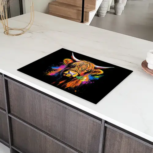 Schotse Hooglander - Graffiti - Kleurrijk - Bloem - Dieren Inductie beschermer vinyl 3mm klein -sfeer8