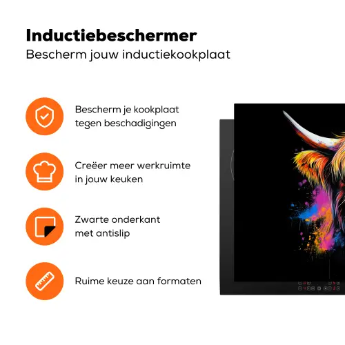 Schotse Hooglander - Graffiti - Kleurrijk - Bloem - Dieren Inductie beschermer vinyl 3mm klein -zzzzzzz-td-ups