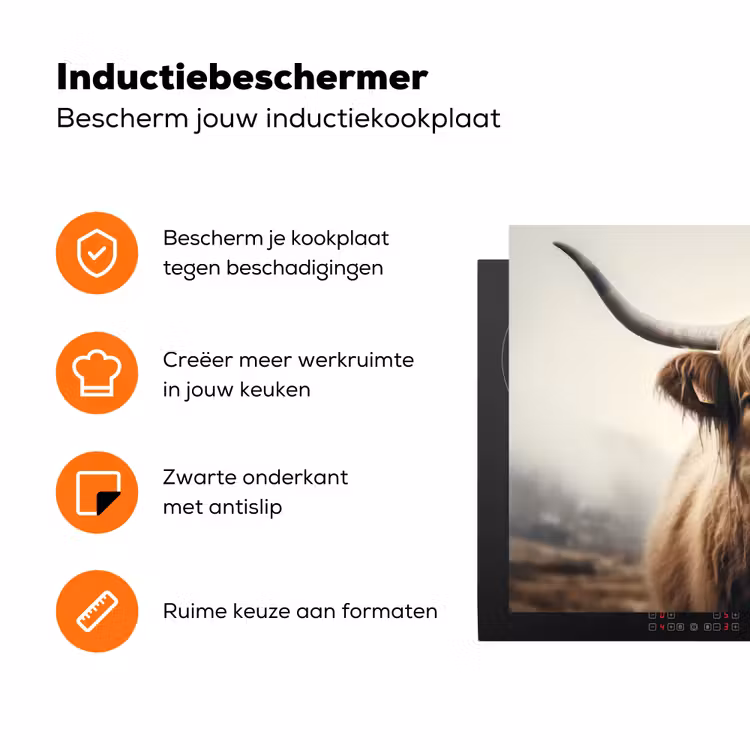 Schotse hooglander - Hoorns - Landschap Inductie beschermer vinyl 3mm klein -zzzzzzz-td-ups