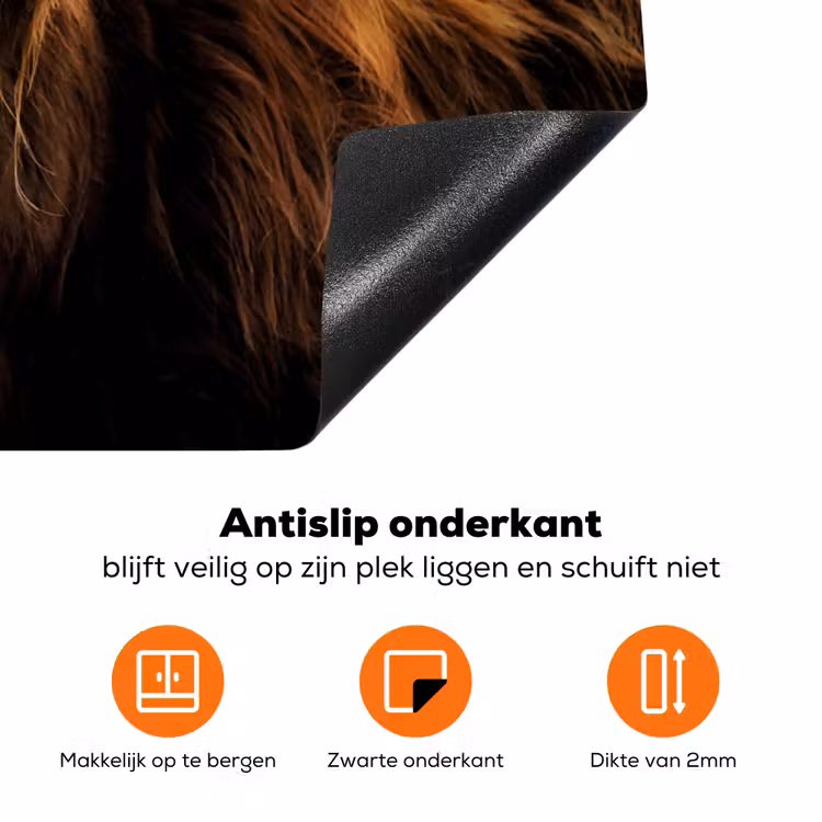 Schotse Hooglander - Horens - Zwart - Dieren - Natuur - Wild - Koe Inductie beschermer vinyl 3mm klein -zzzzzzz-td-onderkant